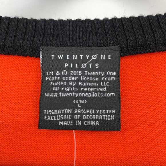 SOLD  Twenty One Pilots Red Orange Cardigan Sweater Juniors L - Picture 7 of 8